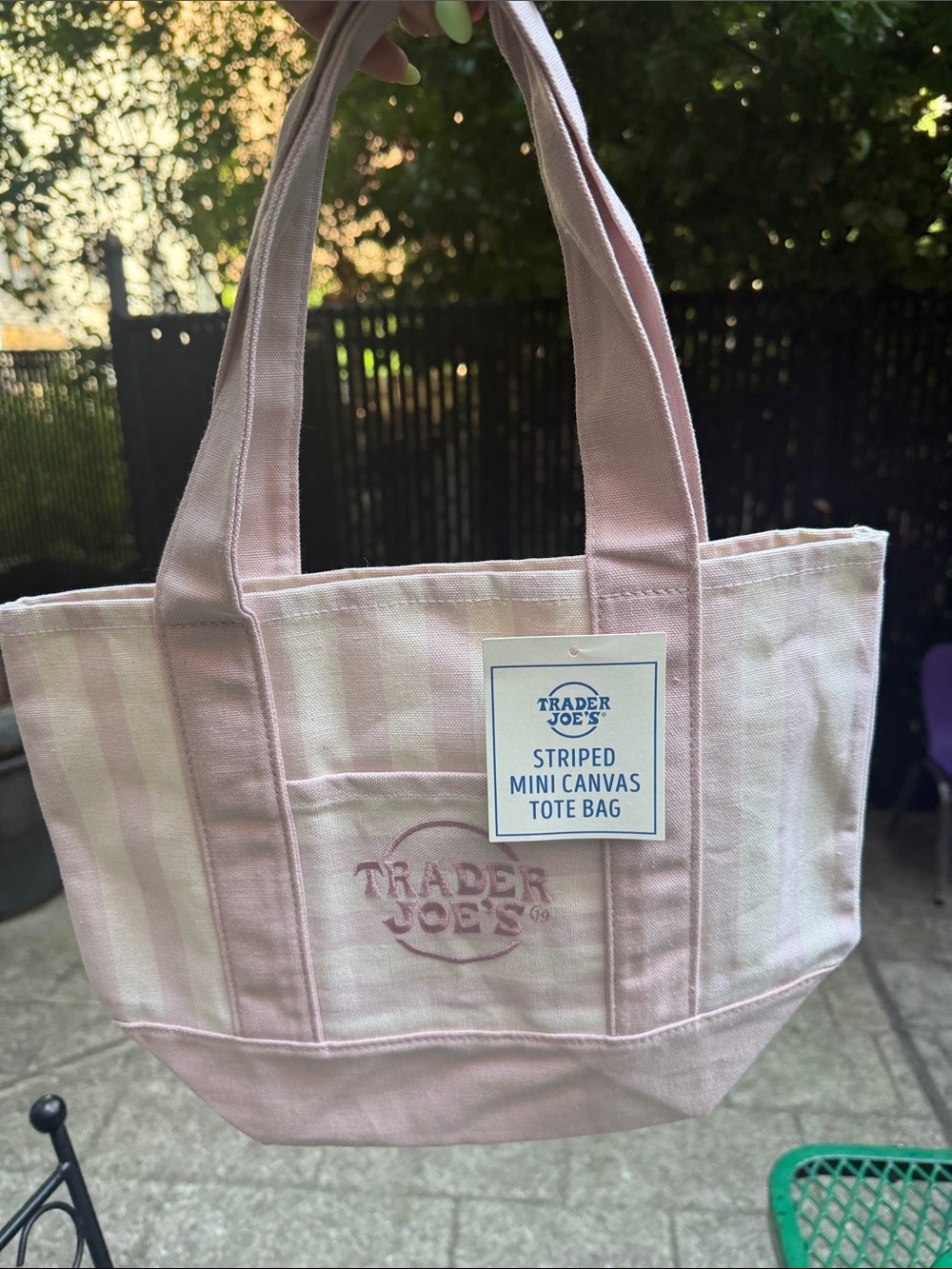 NEW Trader Joe’s Pink Striped Mini Canvas Tote Bag